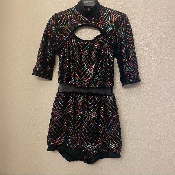 WEISSMAN Dance costume rainbow sequin unitard Applause 12823 SA Small adult - Picture 2 of 12